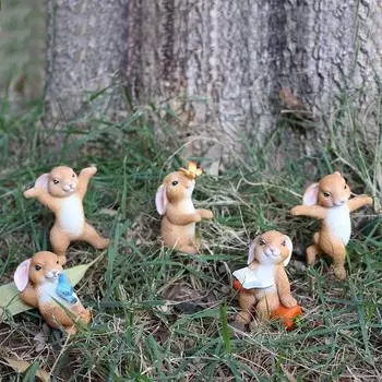 5 шт./компл., креативная статуя кролика, плагин из смолы, маленькое животное, цветочная композиция, сад, двор, пейзажное украшение, украшения