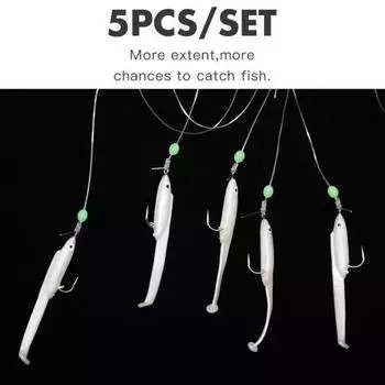 5 шт./компл. крючок для рыбной веревки, светящаяся бусина, одиночный крючок, металлический соединитель, износостойкий крючок для веревки с угрем для рыбалки Sets