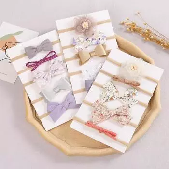 5 шт./компл. кружевной бант с принтом повязка на голову для детей девочек новорожденных повязка на голову нейлоновая эластичная повязка на голову аксессуары для волос подарок