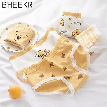 5 шт./компл. кружевные кружевные трусики для девочек, хлопковые трусики со средней талией, милые студенческие трусики с героями мультфильмов, 5 шт./компл. M