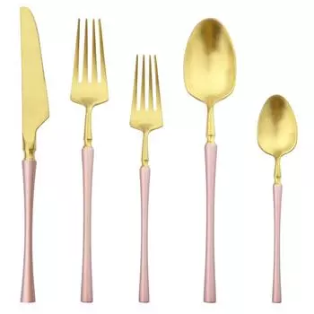 5 шт./компл. матовая посуда из нержавеющей стали 304, набор посуды из розового золота, набор столовых приборов, десертная вилка, ножи, ложка, набор кухонных столовых приборов серебряный