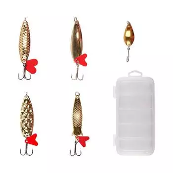 5 шт./компл. металлическая блесна для ловли рыбы, блесна, воблер, приманка, набор с рыболовной коробкой для снастей, набор для рыболовной приманки золотой