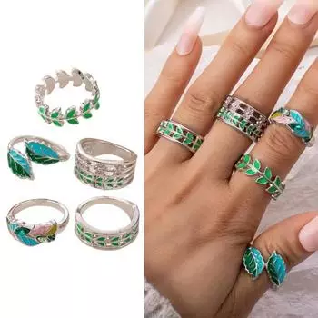 5 шт./компл. металлические полые кольца в виде листьев для женщин и девочек, модные элегантные кольца, изысканные гипоаллергенные кольца, лучший подарок на дни рождения, юбилеи, свадьбы Sets