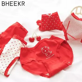 5 шт./компл. милые трусики для девочек, красные женские хлопковые трусы со средней талией, студенческие трусы M