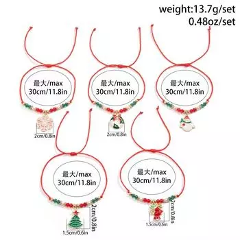 5 шт./компл. Милый рождественский браслет в виде снежинки с подвеской в виде дерева и кристаллов для женщин, регулируемый браслет из нити и веревки