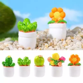 5 шт./компл., мини-фигурка суккулентных растений, игрушка в горшке из смолы, цветочный орнамент, крошечный кактус в горшке, миниатюрная статуя, сказочный сад, микропейзаж