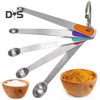5 шт./компл. мини-мерная ложка, цветная силиконовая нержавеющая сталь, длинная ручка, пищевая точная мерная ложка, кухонные гаджеты серебряный