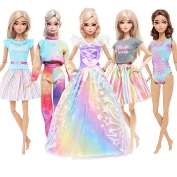5 шт./компл. модной кукольной одежды для куклы Барби 30 см, кукольное цветное кукольное платье, повседневная одежда, мини-платье, юбка, рубашка, детские игрушки, аксессуары