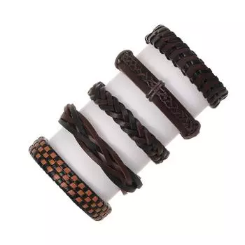 5 шт./компл. модные украшения ручной работы браслет из натуральной кожи с плетением манжет для мужчин коричневый