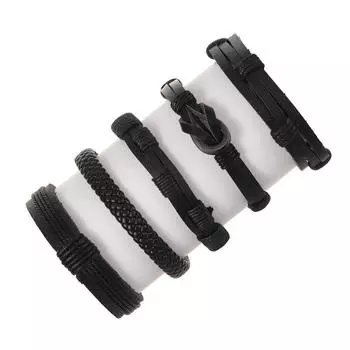 5 шт./компл. модные украшения ручной работы браслет из натуральной кожи с плетением манжет для мужчин чёрный