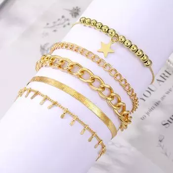 5 шт./компл., модный элегантный женский винтажный роскошный блестящий браслет в стиле бохо, простая Золотая толстая цепочка, кулон с замком в виде звезды, нерегулярный браслет золотой
