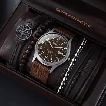 5 шт./компл., мужские повседневные модные кварцевые часы с нейлоновым ремешком и браслеты, лучшие подарки для него