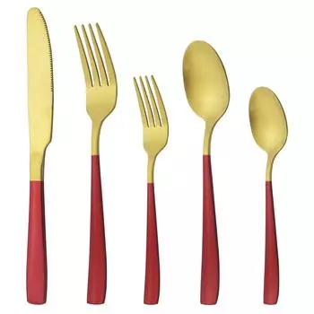 5 шт./компл., набор столовых приборов из красного золота, нож из нержавеющей стали, вилка, десертная ложка, столовое серебро, набор кухонной посуды серебряный