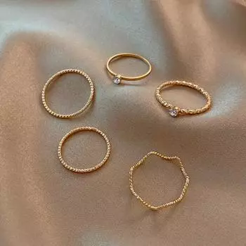 5 шт./компл. набор женских колец волнистой формы, нерегулярные стразы, полированные, гладкие, из нержавеющей стали, сплошной цвет, медь золотистый