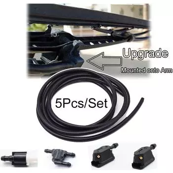 5 шт./компл., насадка для омывателя переднего стекла, форсунки, 4-ходовой регулируемый обратный клапан, трубка, шланг, 2 м + тройник + прямой кусок чёрный