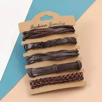 5 шт./компл. очаровательные ювелирные изделия ручной работы браслет-манжета из натуральной кожи для мужчин коричневый