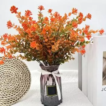 5 шт./компл. осенний искусственный эвкалипт реалистичные поддельные пластиковые растения Хэллоуин День благодарения фестиваль урожая в помещении на открытом воздухе искусственные листья украшения A оранжевый