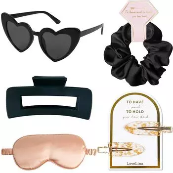 5 шт./компл., подарок на девичник, девичник, заколка для волос, солнцезащитные очки в форме сердца, резинки для волос, атласная маска для глаз, свадебный подарок для подружки невесты