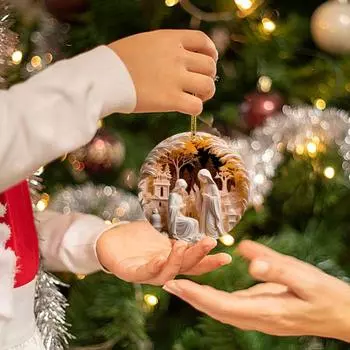 5 шт./компл. подвесное украшение в виде рождественской сцены, зеркало заднего вида автомобиля, рождественская елка, подвесное акриловое украшение с изображением рождения Иисуса 1 Set