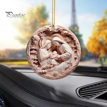 5 шт./компл. подвесное украшение в виде рождественской сцены, зеркало заднего вида автомобиля, рождественская елка, подвесное акриловое украшение с изображением рождения Иисуса 1 Set