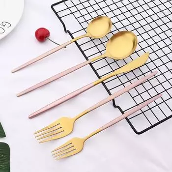 5 шт./компл., посуда из розового золота, матовая посуда из нержавеющей стали, набор столовых приборов, столовые приборы, нож, десертная вилка, ложка, кухонные аксессуары для дома серебряный