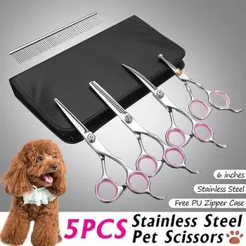 5 шт./компл. профессиональные салонные ножницы для ухода за домашними животными, набор инструментов из нержавеющей стали с расческой для укладки волос