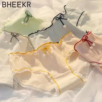 5 шт./компл., простые хлопковые трусики с бантом для девочек, женские милые студенческие трусы со средней талией M