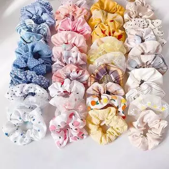 5 шт./компл., простые клетчатые резинки для волос в горошек с цветочным узором, эластичные резинки для волос с большим хвостиком, резинка для девочек-подростков