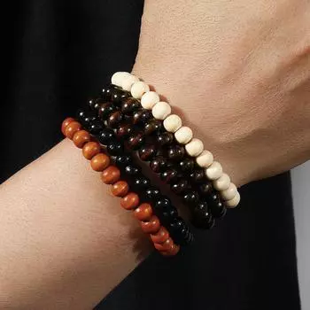 5 шт./компл. Разноцветный браслет из деревянных бусин в стиле панк, мужской классический браслет из натурального дерева, подарок 6pcs/set