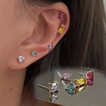 5 шт./компл. роскошные красочные серьги-гвоздики с кубическим цирконием, ослепительные простые женские свадебные серьги с цирконием, ювелирные изделия China