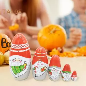 5 шт./компл. рождественская русская матрешка гном 5 слоев деревянная матрешка Санта гном эльф складная игрушка настольная фигурка украшение Sets