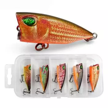 5 шт./компл. рыболовные приманки Topwater Popper с крючками, искусственные твердые приманки, плавающие приманки Popper