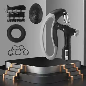 5 шт./компл. силовой тренажер со счетчиком 10-100 кг, регулируемое кольцо для захвата, шариковый растяжитель для пальцев, силовой усилитель для предплечья, оборудование для фитнеса чёрный