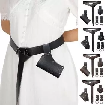 5 шт./компл. средневековый поясной комплект поясная юбка клипса кобура сумка рог кобура комплект искусственная кожа регулируемые аксессуары A коричневый