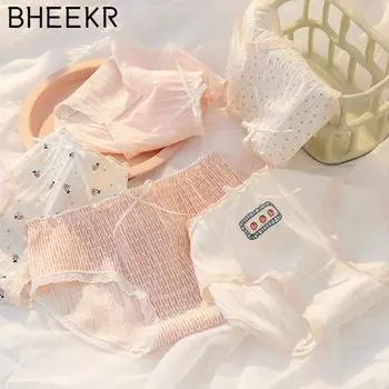 5 шт./компл., трусики с милым бантом и кружевным краем, клубничной подушкой и цветочной ниткой, женские трусики из чистого хлопка с промежностью, поясная сумка, хип... M