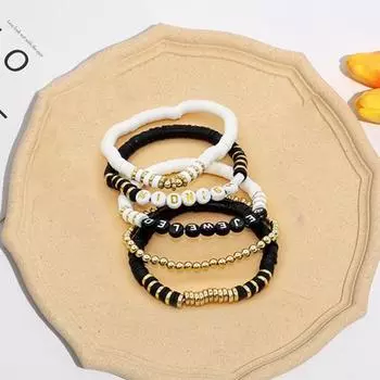 5 шт./компл. в богемном стиле, плетеный браслет ручной работы, разноцветные прозрачные бусины с буквами, эластичный браслет, ювелирное изделие, подарок розовый