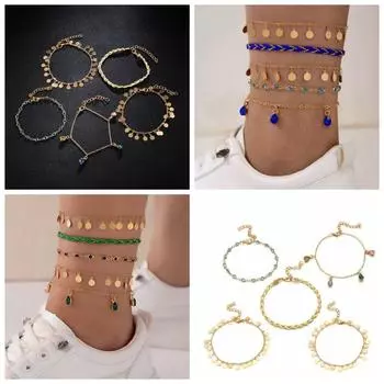 5 шт./компл. зеленый/синий женский ножной браслет из сплава в стиле панк-Бич