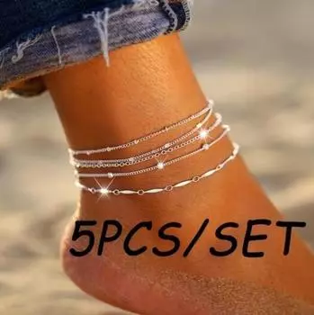 5 шт./компл. женские бусины, подвесная цепочка, браслет на щиколотке, пляжный серфинг босиком, ювелирные аксессуары 5pcs/set