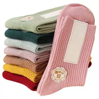 5 шт./компл. женские носки до середины икры осенние и зимние модели повседневные однотонные носки Tide женские домашние носки с двойной иглой 18-40 years