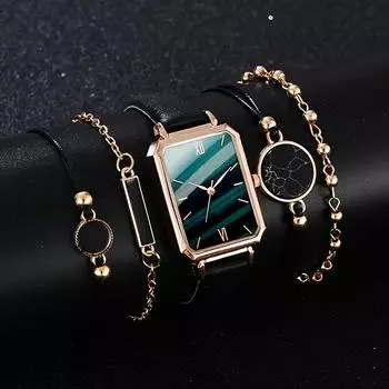 5 шт./компл. женские повседневные прямоугольные кварцевые часы, аналоговые наручные часы из искусственной кожи и браслеты, подарок для мамы и нее