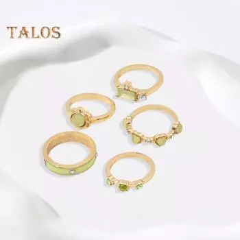 5 шт./компл. женский комплект колец в форме сердца, цветка, горный хрусталь, полированный, гладкий, из нержавеющей стали, контрастный цвет, сплав, штабелируемые украшения на безымянный палец на костяшке пальца золотистый