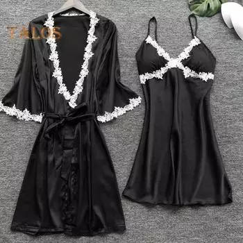 5 шт./компл. женский пижамный костюм ночная рубашка ночная рубашка топ шорты брюки комплект шелковистое атласное кружево лоскутное свободное кружево на талии тонкая женская домашняя одежда комплект S красный