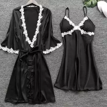 5 шт./компл., женский пижамный костюм, ночная рубашка, ночная рубашка, топ, шорты, комплект из шелковистого атласа, кружево, лоскутное, свободная, на шнуровке, на талии S красный