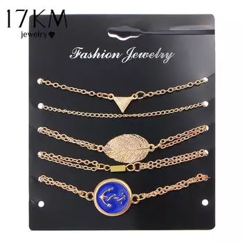 5 шт./компл. золотой цвет геометрический якорь лист браслеты набор для женщин модная цепочка из сплава ювелирные изделия подарки