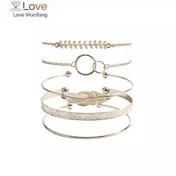 5 шт. /Комплект богемный золотой цвет лунный лист кристалл опал браслет набор для женщин панк бохо пляжный браслет ювелирные изделия подарок