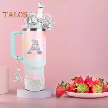 5 шт. комплект соломенных чехлов со стразами для бутылок с водой, силиконовые наклейки для ботинок, подвески в виде букв, бант, сверкающий аксессуар для бутылки с искусственными бриллиантами M