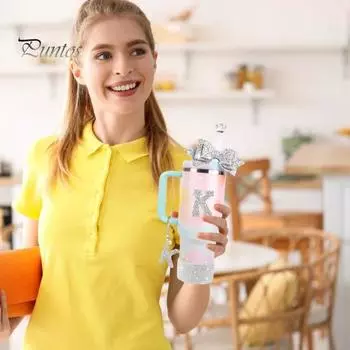 5 шт. комплект соломенных чехлов со стразами для бутылок с водой, силиконовые наклейки для ботинок, подвески в виде букв, бант, сверкающий аксессуар для бутылки с искусственными бриллиантами M