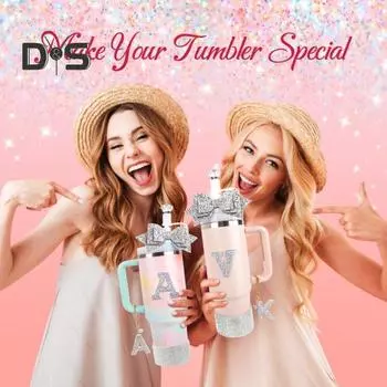 5 шт. комплект соломенных чехлов со стразами для бутылок с водой, силиконовые наклейки для ботинок, подвески в виде букв, бант, сверкающий аксессуар для бутылки с искусственными бриллиантами K