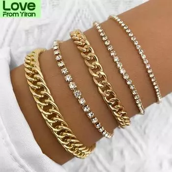 5 шт. /Комплект винтажных простых цепочек со стразами, браслеты для женщин и девочек, богемный браслет на лодыжку, пляжные украшения