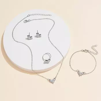 5 шт. комплекты ювелирных изделий хрустальный романтический браслет кольцо ожерелье серьги комплект для женщин свадебное платье аксессуары для ужина 5pcs/Set